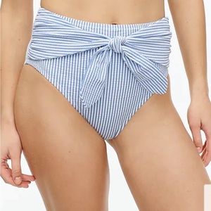 NWOT J.Crew Seersucker Tie High-waisted Bikini Bottoms Size S